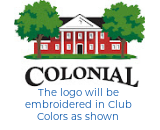Club House Logo: Updated design 2024. Club colors. Colonial text is black on white or light items. Colonial text is white on black or dark items.